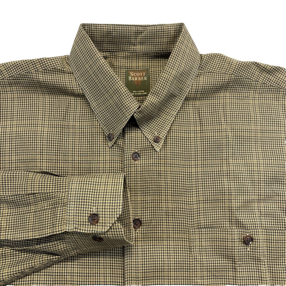 Scott Barber Dress Shirt Men's LG Plaid Button Up Brown Classic Casual